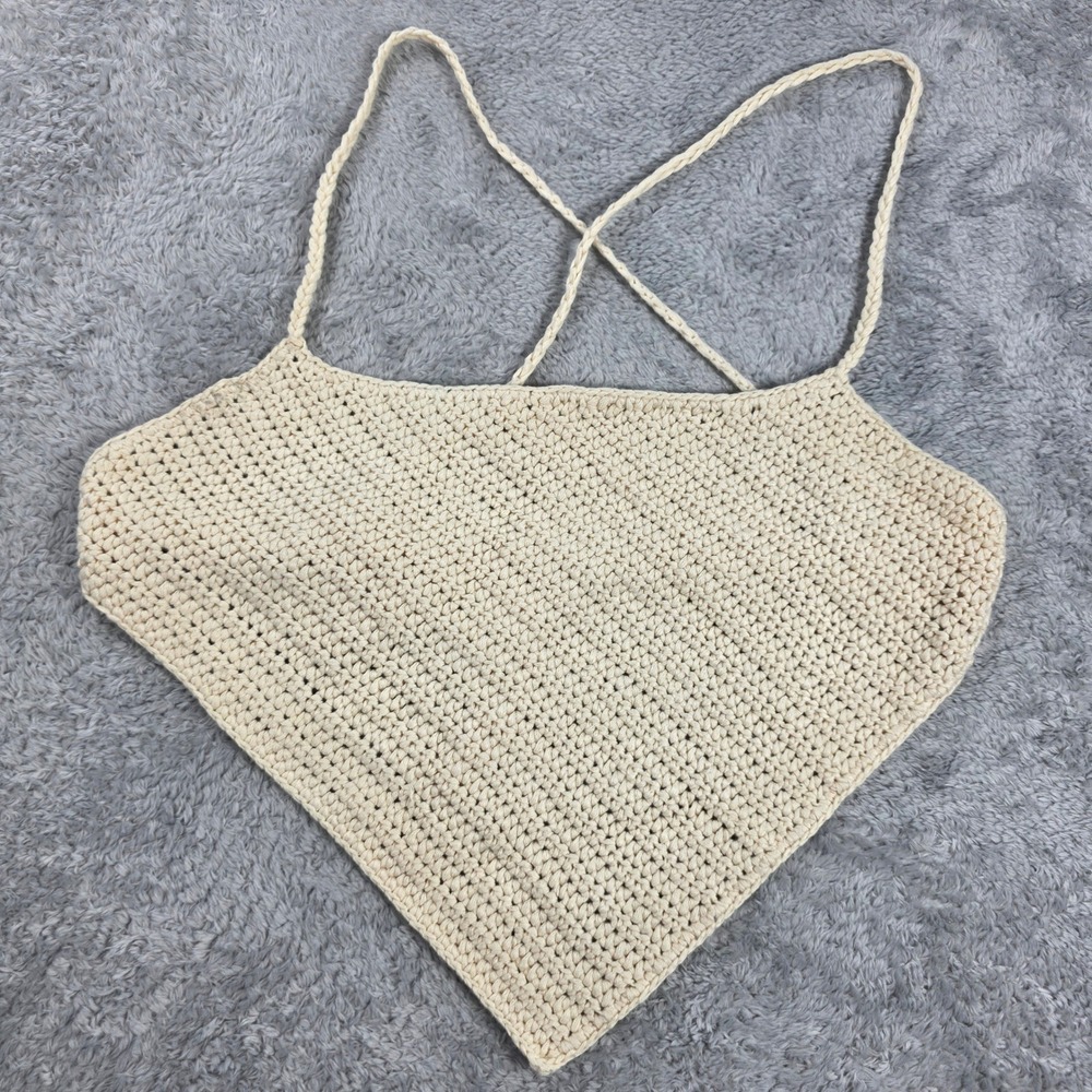 Peppermayo Crochet Handkerchief Halter Top Cream S/M Boho Festival Tie Back Y2K